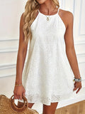 Women's Cami Eyelet Dress, Sleeveless Casual Dress, Monochrome Tie Back, Plus Size Clothing, Spring and Summer 