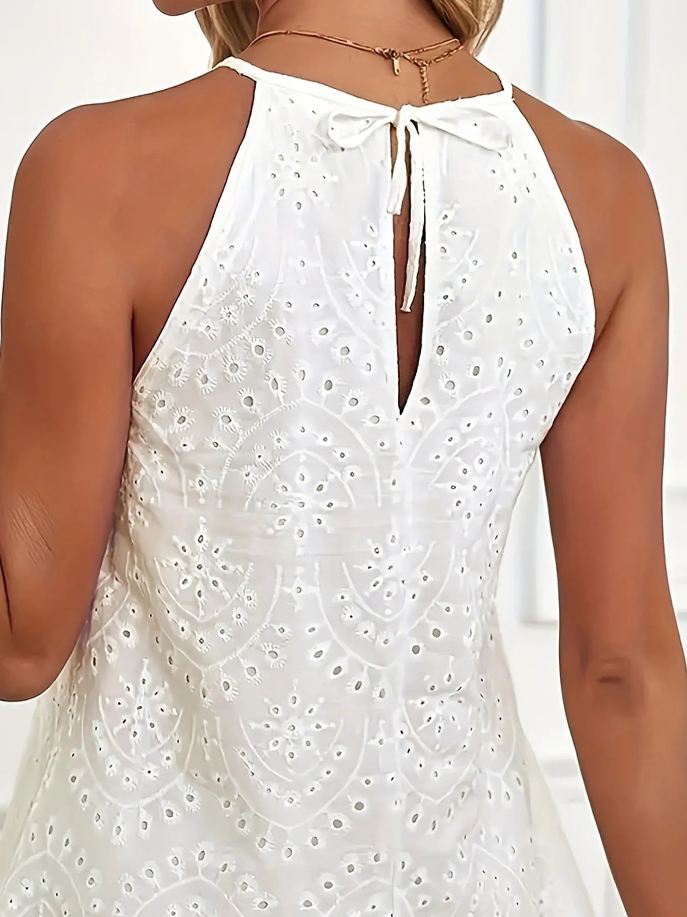 Women's Cami Eyelet Dress, Sleeveless Casual Dress, Monochrome Tie Back, Plus Size Clothing, Spring and Summer 