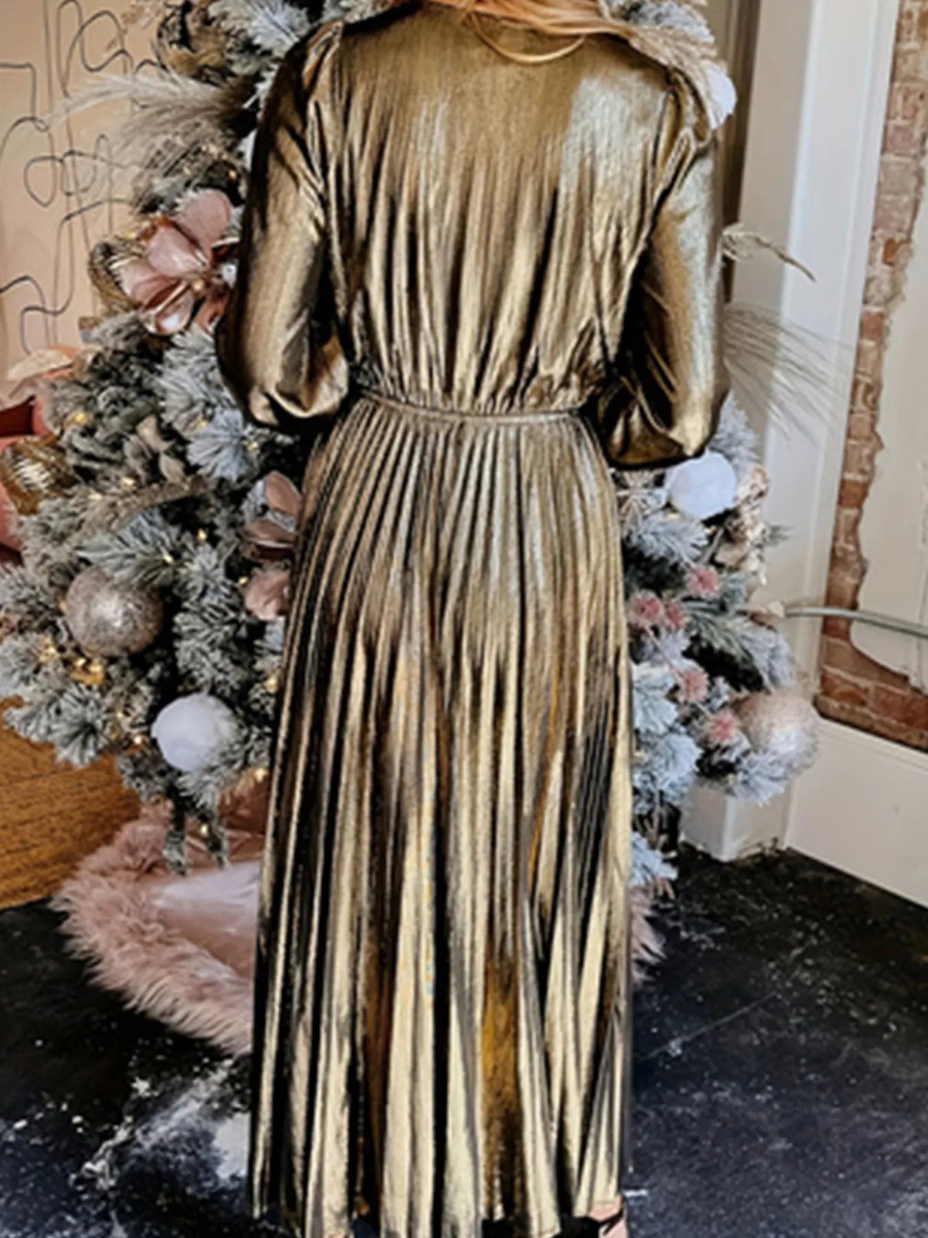 Vestido de manga comprida plissado feminino, além de roupas tamanho, primavera elegante