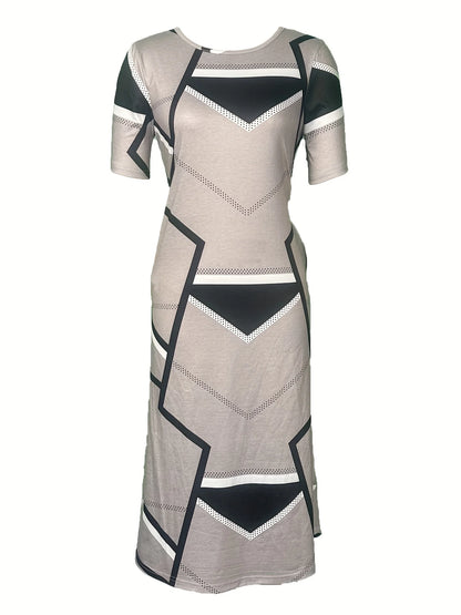 Vestido informal de manga corta para mujer, talla grande, con estampado de leopardo, cuello redondo y bolsillos 