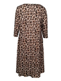 Women's Short Sleeve Dress Plus Size Casual Leopard Round Neck Dress with Pockets 