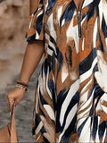Vestido elegante de ombro feminino, zíper casual para férias, gola V, vestidos soltos em linha, roupas curvas, plus size, verão