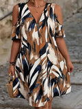 Vestido elegante de ombro feminino, zíper casual para férias, gola V, vestidos soltos em linha, roupas curvas, plus size, verão