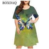 2021 Summer New Cute Cat Print Dress Women Short Sleeve Casual Mini Dress Ladies Streetwear Fashion Female Clothing Plus Size 4XL 