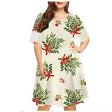 Vestido estampado de Natal de manga comprida feminino, decote em O, neve, solto, plus size, 6XL, roupas de moda, ano novo, verão, 2023