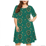 Vestido estampado de Natal de manga comprida feminino, decote em O, neve, solto, plus size, 6XL, roupas de moda, ano novo, verão, 2023