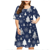 Vestido estampado de Natal de manga comprida feminino, decote em O, neve, solto, plus size, 6XL, roupas de moda, ano novo, verão, 2023