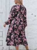 Women's long-sleeved printed dress, waist strap, elegant style, soft fashion, feminine temperament, new, autumn and winter, plus size, 0XL, 4XL 