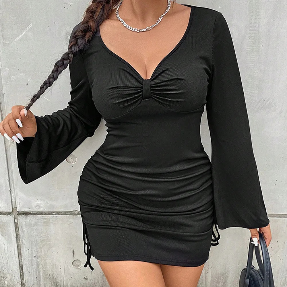 Vestido con capucha extragrande para mujer, elegante vestido monocromático para cena de noche, minivestido informal para fiesta, primavera 2022 