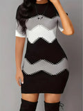 Vestido informal de talla grande para mujer, con estampado de rayas y bloques de color, manga larga y cuello redondo, color negro, para primavera y verano 