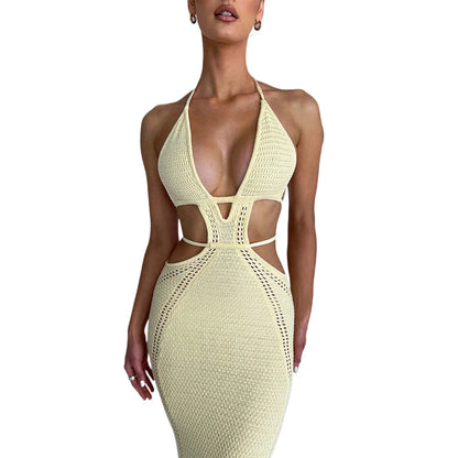 Vestido feminino com pescoço justo, sem mangas, com renda, sem encosto, bustier recortado, malha, vestido envoltório, vestido de verão praia