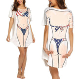 Vestido feminino da moda de verão, estampa biquíni 3D, gola redonda, manga curta, roupa de casa solta, pijama plus size feminino fofo