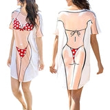 Vestido feminino da moda de verão, estampa biquíni 3D, gola redonda, manga curta, roupa de casa solta, pijama plus size feminino fofo