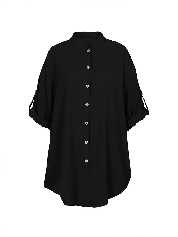 Vestido de mujer con cuello en V, botones, manga corta, peplum, cómodo, monocromático, talla grande, verano 2024, la mejor opción. 