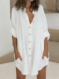 Vestido de mujer con cuello en V, botones, manga corta, peplum, cómodo, monocromático, talla grande, verano 2024, la mejor opción. 