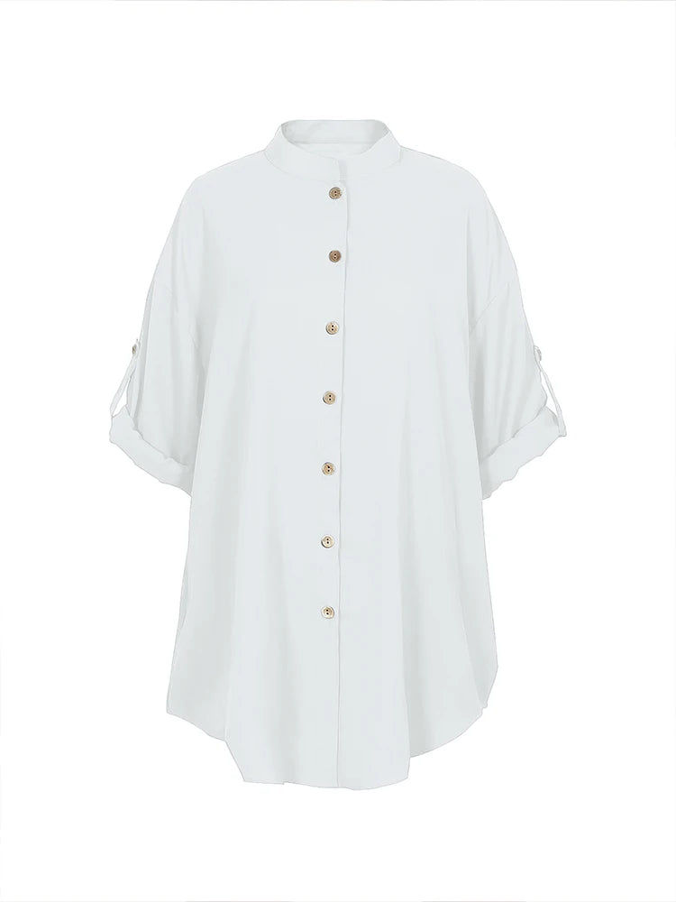 Vestido de mujer con cuello en V, botones, manga corta, peplum, cómodo, monocromático, talla grande, verano 2024, la mejor opción. 