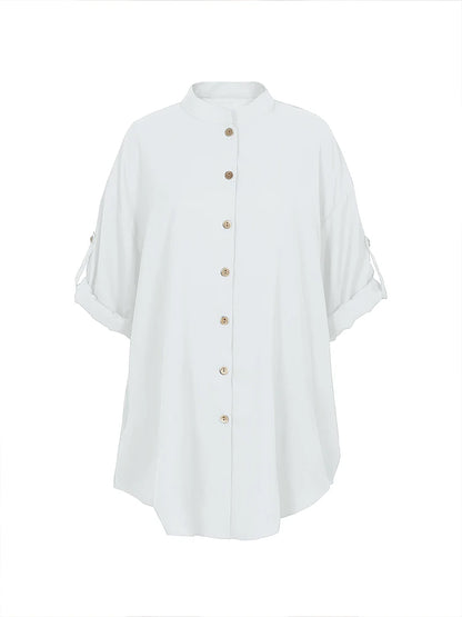 Vestido de mujer con cuello en V, botones, manga corta, peplum, cómodo, monocromático, talla grande, verano 2024, la mejor opción. 
