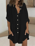 Vestido de mujer con cuello en V, botones, manga corta, peplum, cómodo, monocromático, talla grande, verano 2024, la mejor opción. 