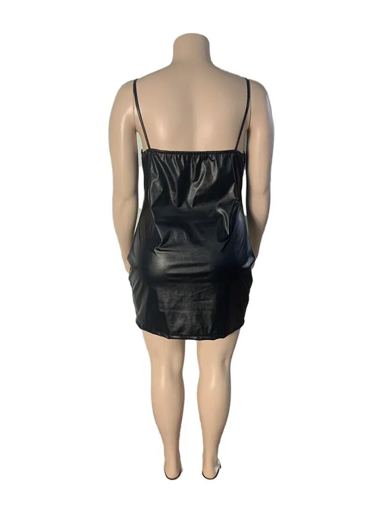 Women's PU Leather Bodycon Dress, Plus Size Dresses, Sexy Short Dress, Sling Clubwear, Wholesale Bulk Dropshipping, 5XL 