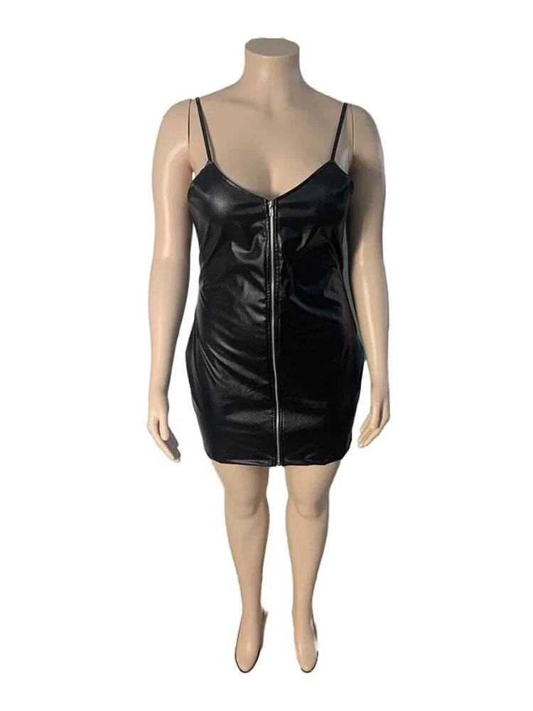 Women's PU Leather Bodycon Dress, Plus Size Dresses, Sexy Short Dress, Sling Clubwear, Wholesale Bulk Dropshipping, 5XL 