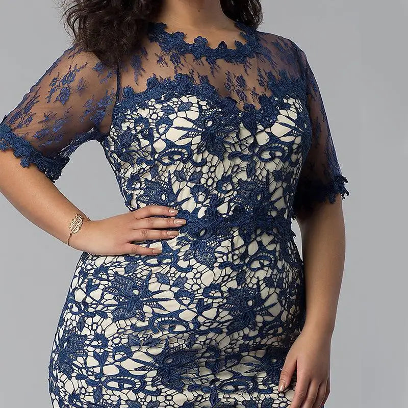 Vestido de encaje para mujer, de manga corta, talla grande, elegante, informal, para discoteca, sexy, de moda de verano 