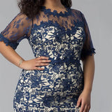 Vestido de encaje para mujer, de manga corta, talla grande, elegante, informal, para discoteca, sexy, de moda de verano 