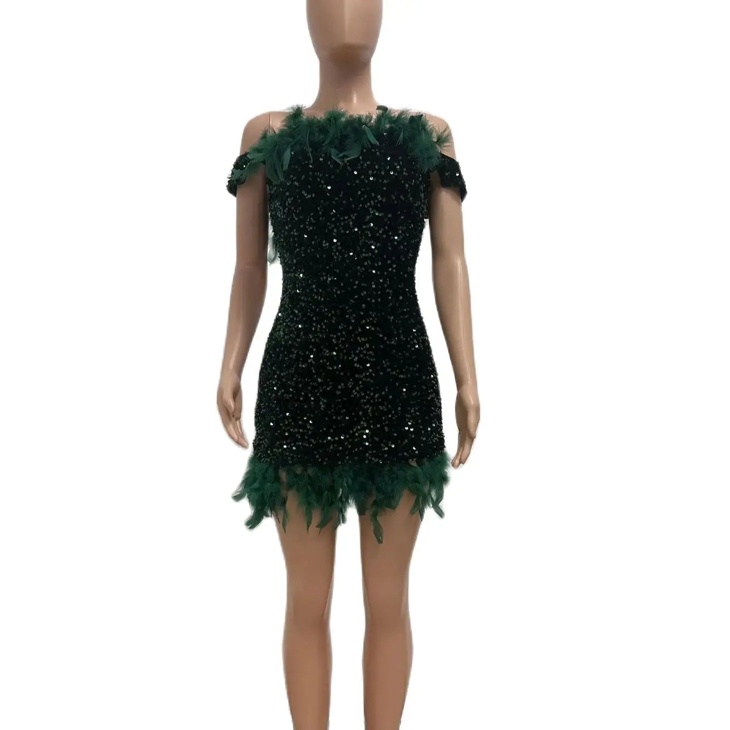 Vestido feminino de festa com plumas de lantejoulas, tamanho grande, mini roupa para senhora, baile de formatura elegante e luxuoso, outono feminino, bonito, 2023