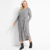 Women Ribbed Knit Dress Casual Straight Dress Plus Size Tie Waist Large Size Elegant Autumn Dress 5XL 6XL 