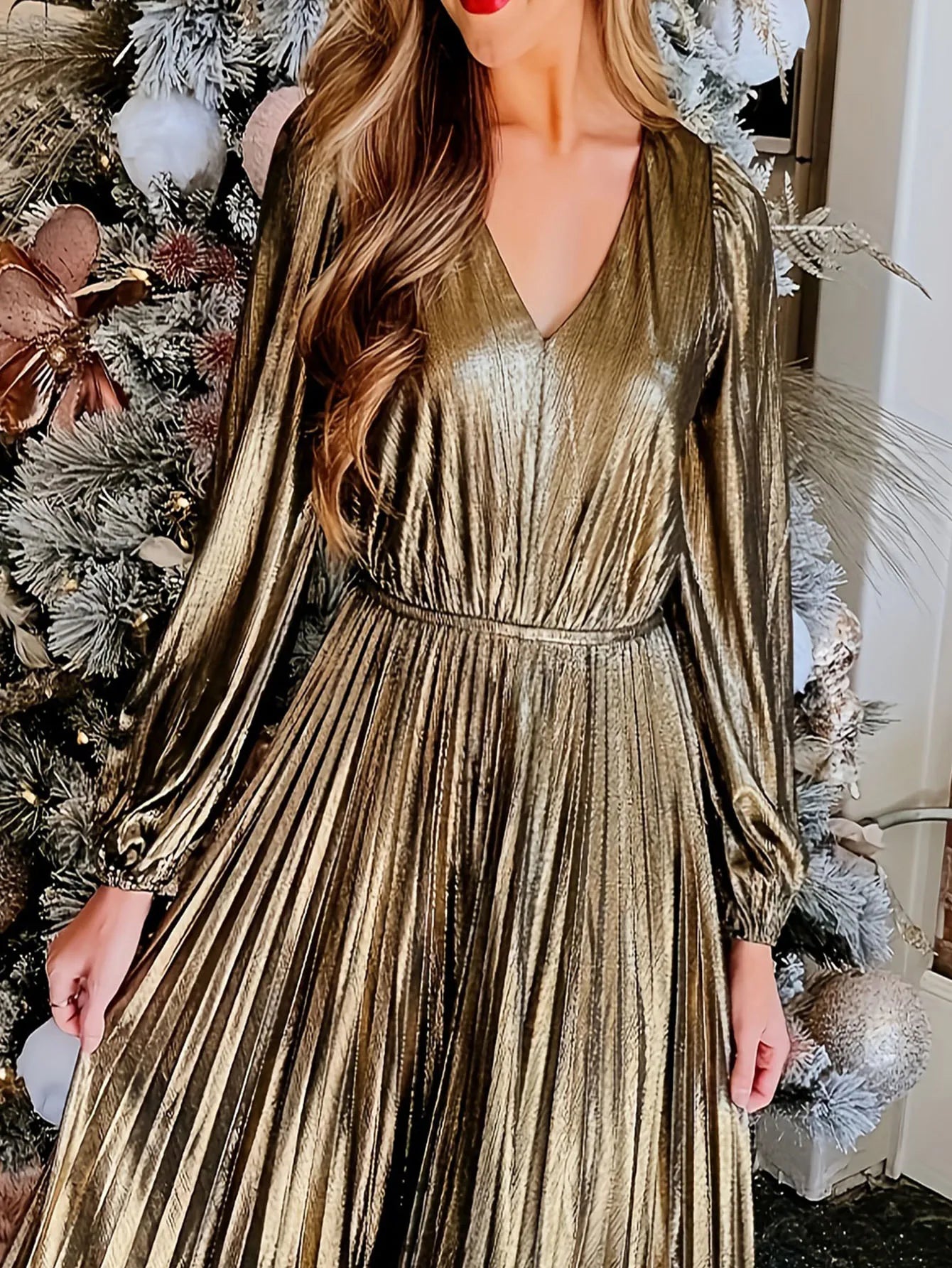 Women's Long Sleeve V-Neck Dress, Plus Size Casual Clothes, Spring 