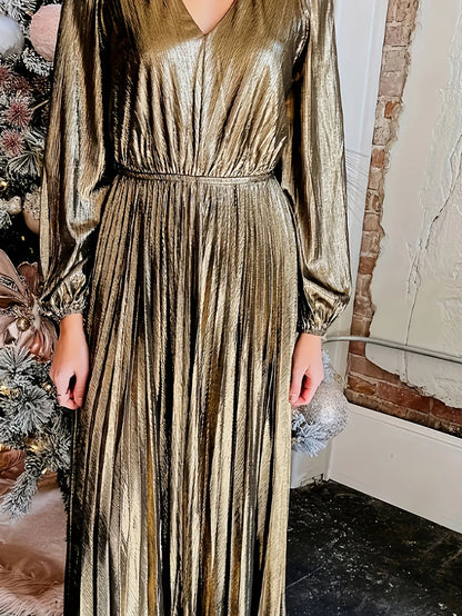 Vestido feminino de manga comprida com decote em v, mais roupas casuais tamanho, primavera