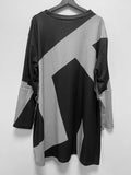 Vestido de patchwork con cuello en V y manga larga para mujer, estilo casual, talla grande, estilo europeo y americano. 