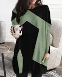 Vestido de patchwork con cuello en V y manga larga para mujer, estilo casual, talla grande, estilo europeo y americano. 