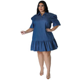 Vestido feminino de manga curta com lapela, estilo babados, vestidos casuais soltos, plus size, 3XL, 4XL, 5XL, Novo, 2024