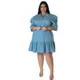 Vestido feminino de manga curta com lapela, estilo babados, vestidos casuais soltos, plus size, 3XL, 4XL, 5XL, Novo, 2024