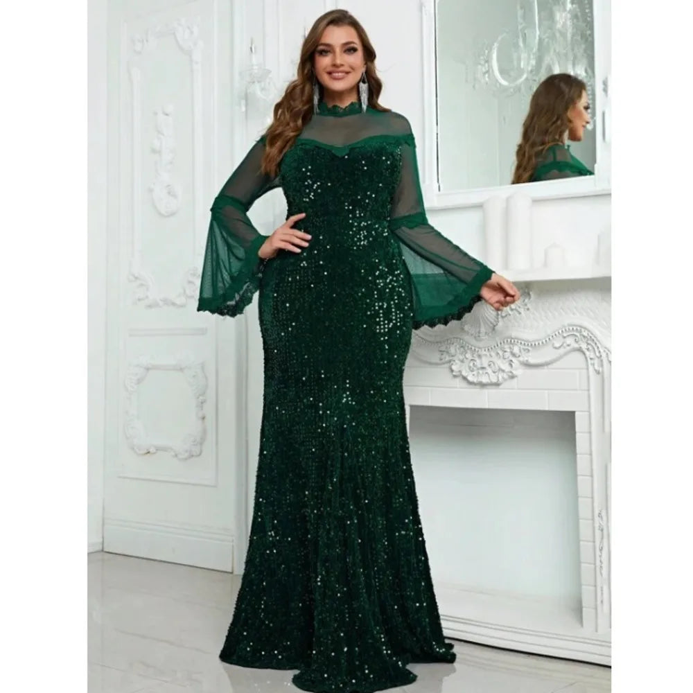 Vestido feminino manga longa de lantejoulas de malha, elegante roupas femininas, moda jovem, grande, plus size, patchwork, sexy