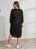 Women's Monochrome Three Quarter Sleeve Dress Casual Dresses Criss-Cross V-Neck Side Split Ladies Clothing Plus Size Summer 