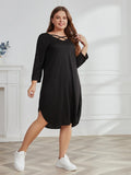 Women's Monochrome Three Quarter Sleeve Dress Casual Dresses Criss-Cross V-Neck Side Split Ladies Clothing Plus Size Summer 