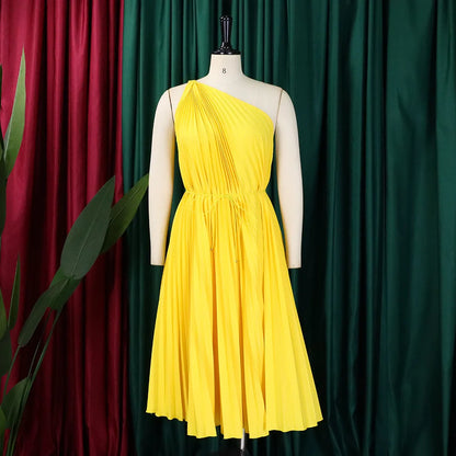 Vestido feminino plissado de peça única tamanho grande, vestido gordinho casual, roupa de festa solta, elegante e bonito, verão, 2023