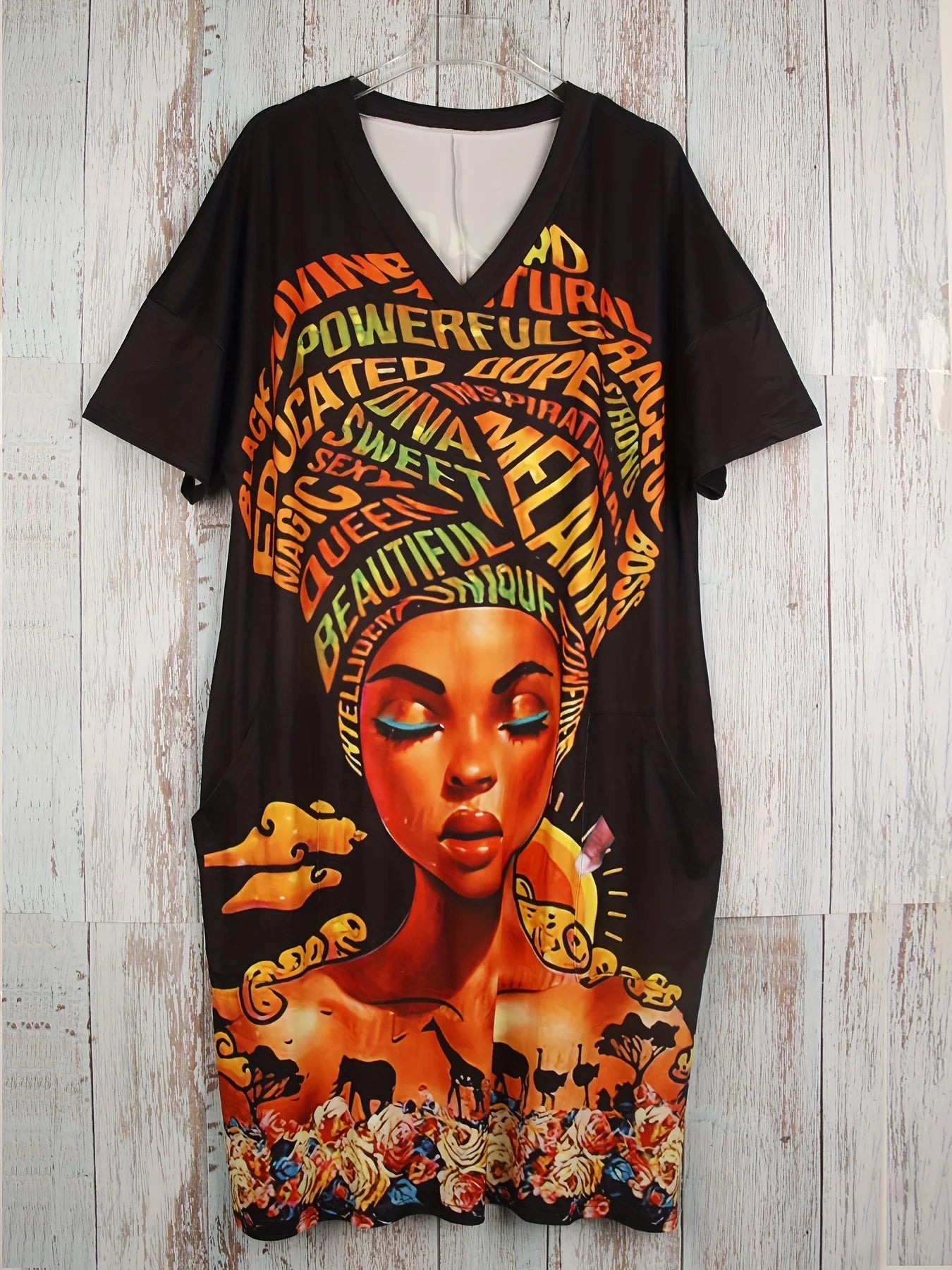 Vestido feminino solto com decote em v de manga curta, moda casual, roupas estampadas, plus size