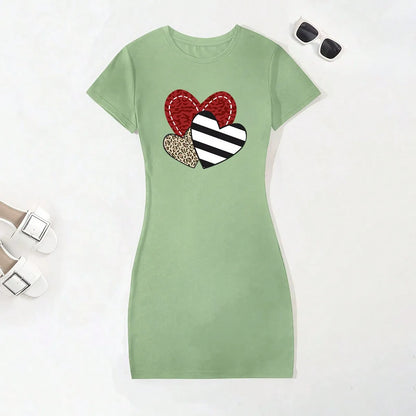 Vestido feminino versátil com padrão de amor, listras confortáveis, solto, casual e confortável, plus size, moda, novo, 2024