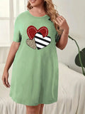 2024 New Fashion Women's Versatile Love Pattern Dress Comfortable Stripes Loose Casual Comfortable Plus Size Dress 