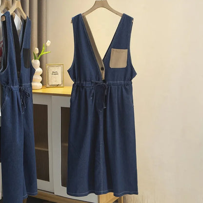 Vestido vaquero holgado para mujer, informal, con cordón en la cintura, color rubio, talla grande, talla S6 5653, ropa de otoño 2023 