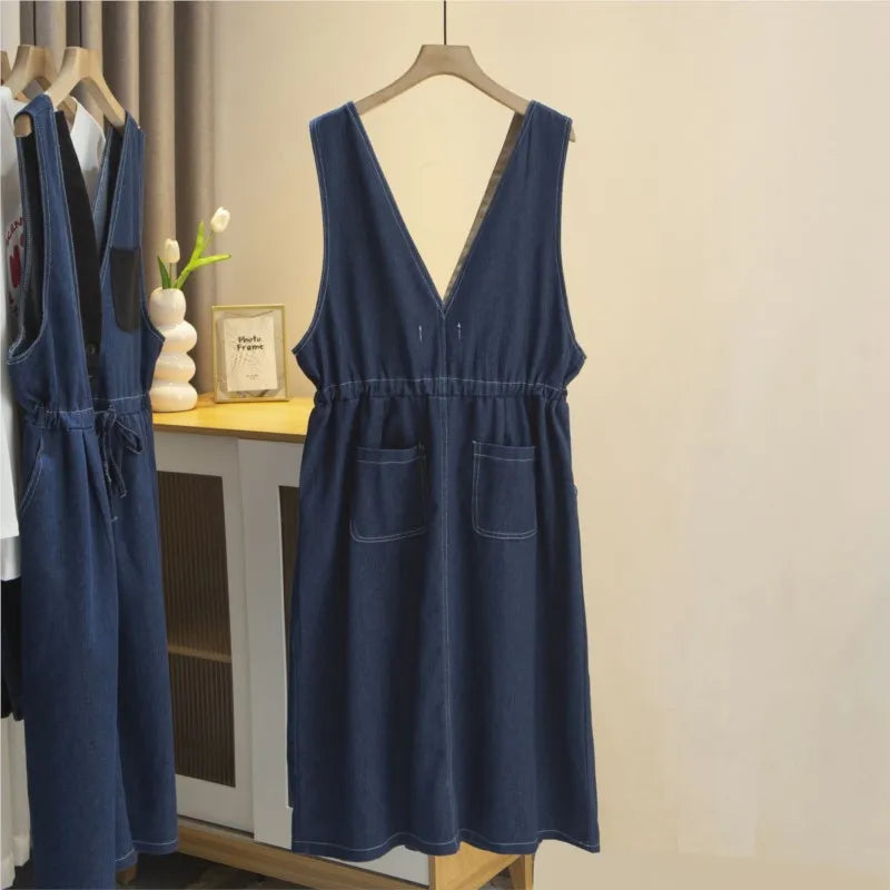 Vestido vaquero holgado para mujer, informal, con cordón en la cintura, color rubio, talla grande, talla S6 5653, ropa de otoño 2023 
