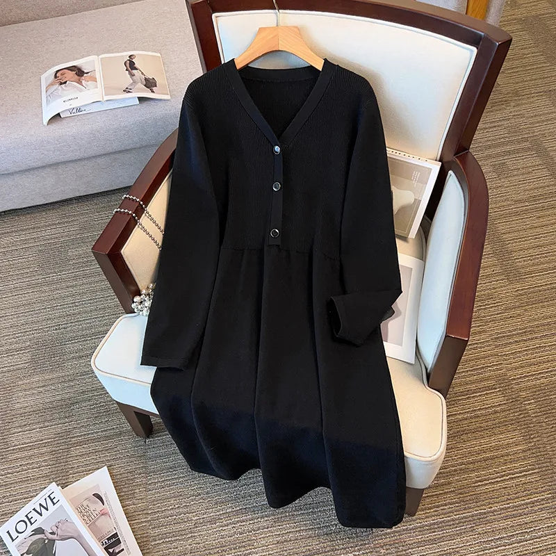 Vestido longo com decote em v para mulheres, busto 160, 155kg plus size, branco e preto, 5XL, 6XL, 7XL, 8XL, 9XL, outono e inverno