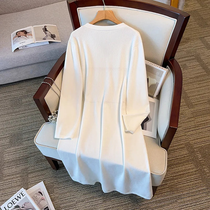 Vestido longo com decote em v para mulheres, busto 160, 155kg plus size, branco e preto, 5XL, 6XL, 7XL, 8XL, 9XL, outono e inverno