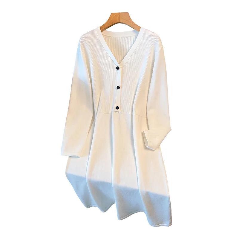 Vestido longo com decote em v para mulheres, busto 160, 155kg plus size, branco e preto, 5XL, 6XL, 7XL, 8XL, 9XL, outono e inverno