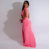 2024 Summer New Sexy High Waist Deep V-neck Short Sleeve Elegant Monochrome Long Dress