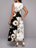 Women's V-neck Sleeveless Long Dress Retro Bohemian Dresses Floral Print Swing Casual New 