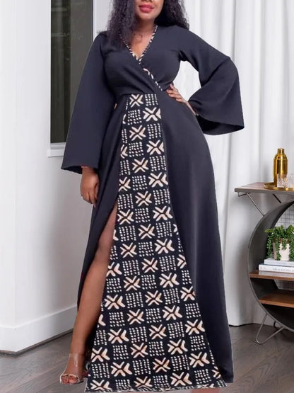 Vestido largo de manga larga estilo urbano para mujer, ropa de talla grande, túnicas de talla grande, vestido informal de verano y otoño, tallas 3XL y 4XL. 