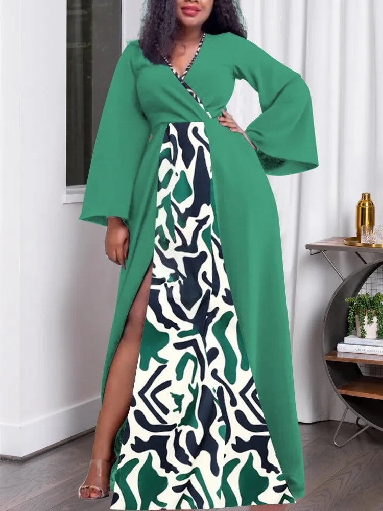 Vestido maxi estilo rua manga longa feminino, roupas de tamanhos grandes, vestes grandes, grande, verão, outono, casual, 3XL, 4XL